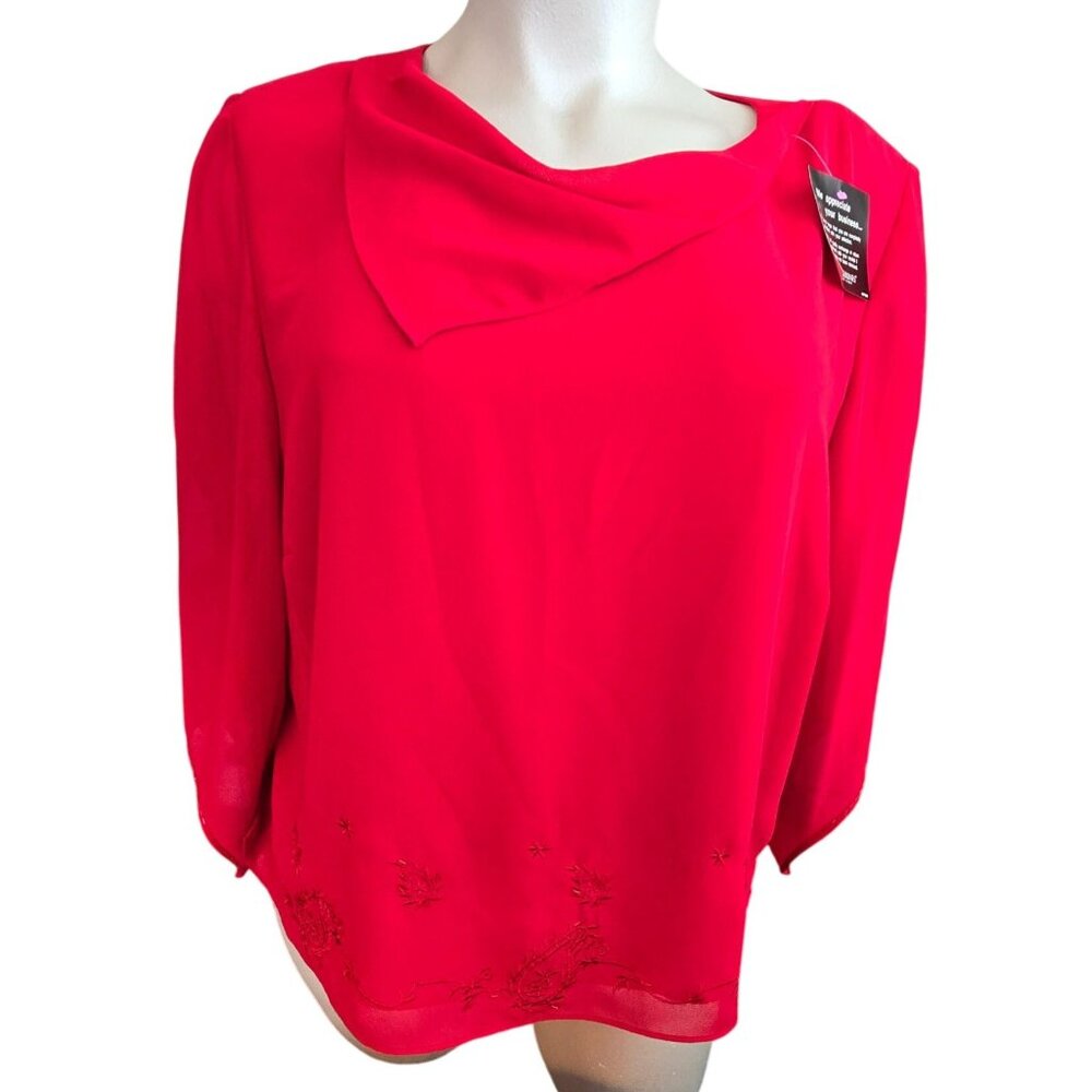 Danny & Nicole Womens Red Blouse Plus 26W Embroidered Zip Back JJ4050